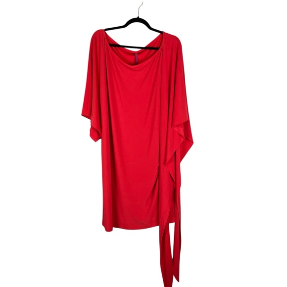 Abi Ferrin Red Draped Asymmetric Dress with Attached Sash Tie Size L Made in USA - Picture 1 of 6